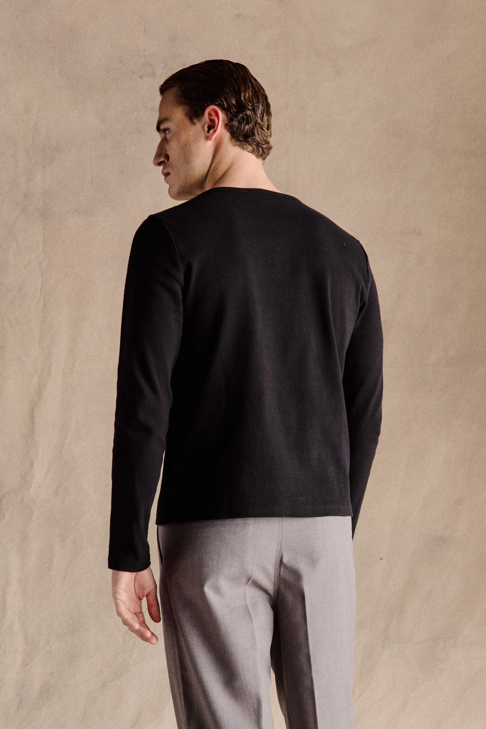 Ribbed Henley Shirt | Black - Image 3