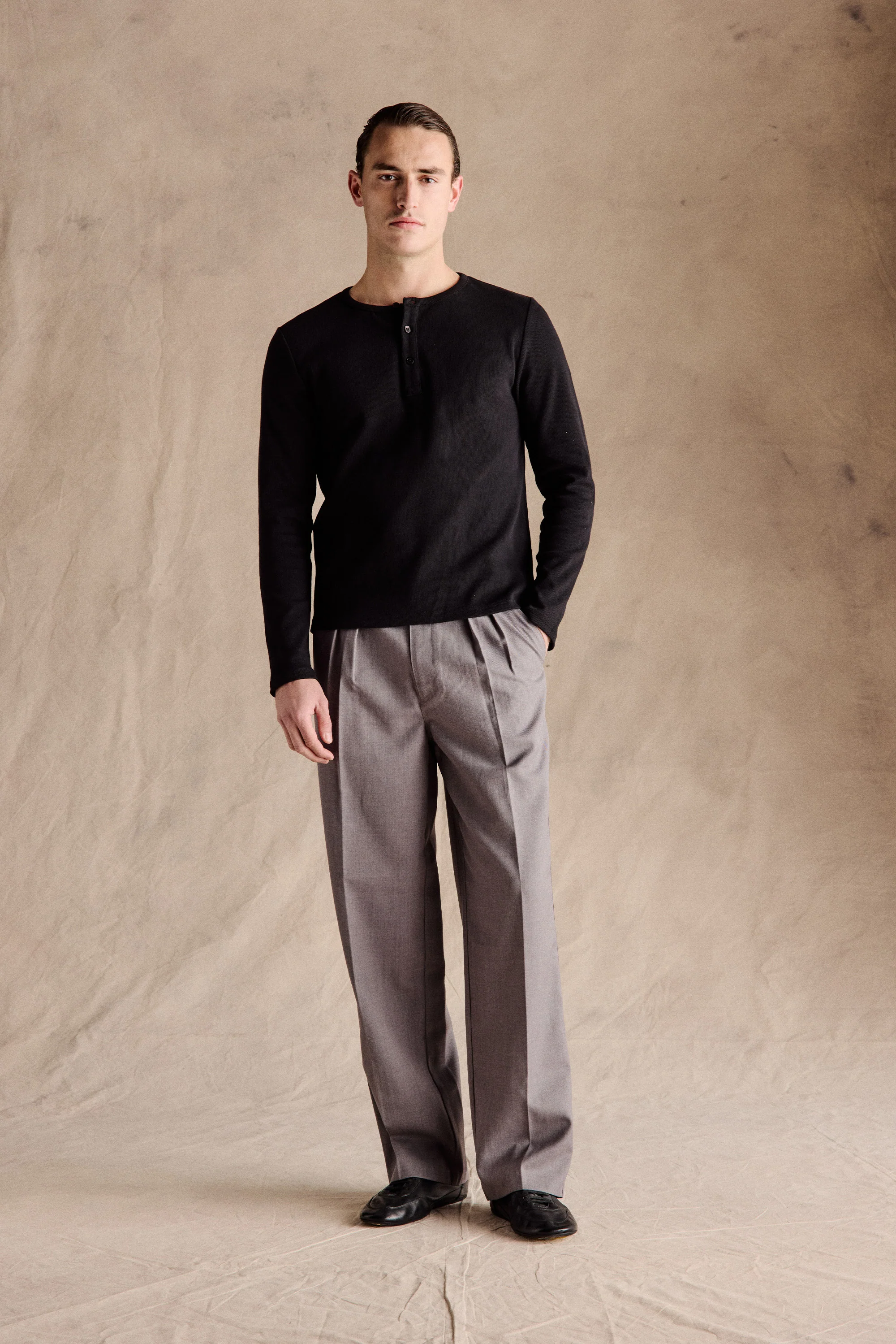 Ribbed Henley Shirt | Black - Image 4
