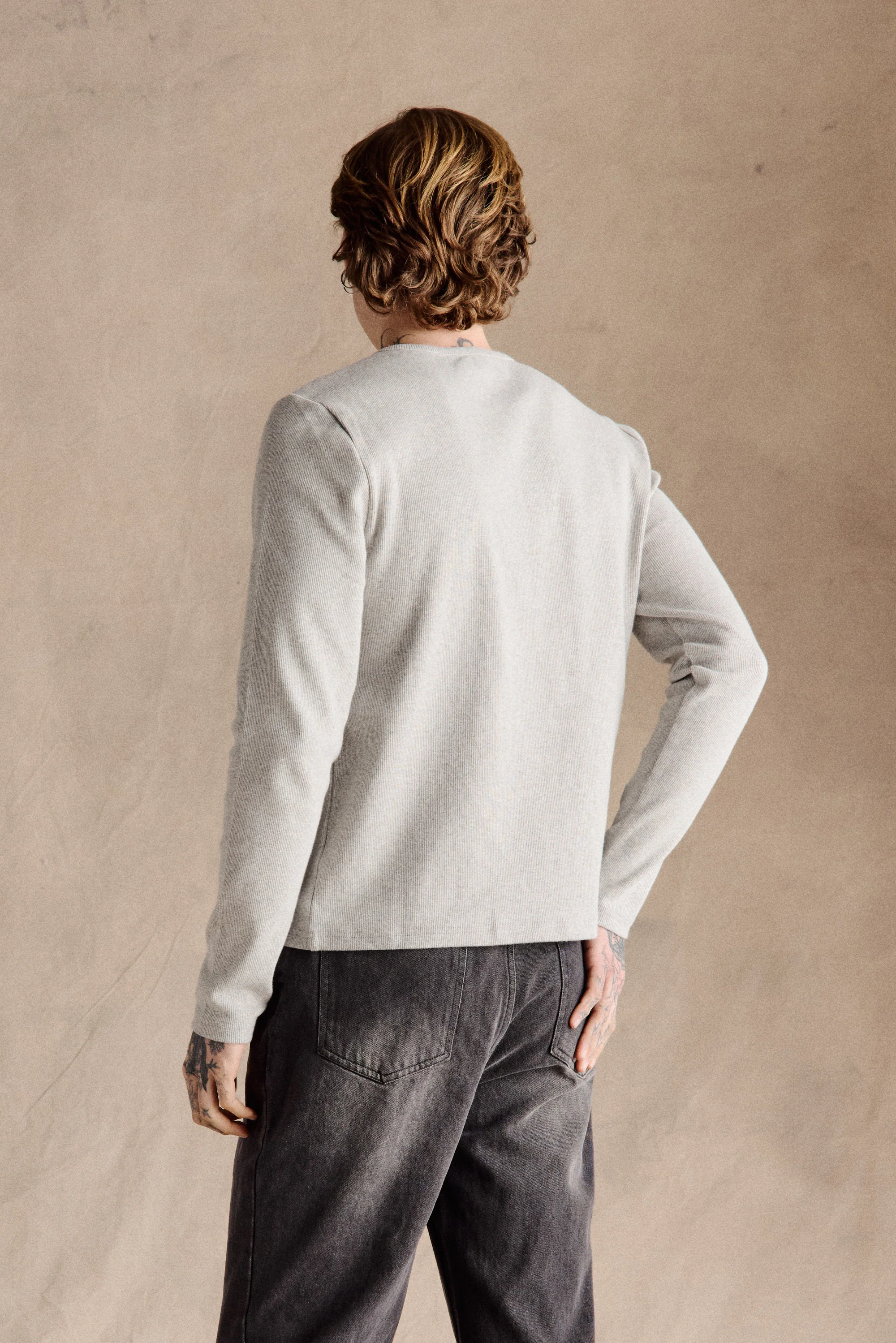 Ribbed Henley Shirt | Grey - Image 3