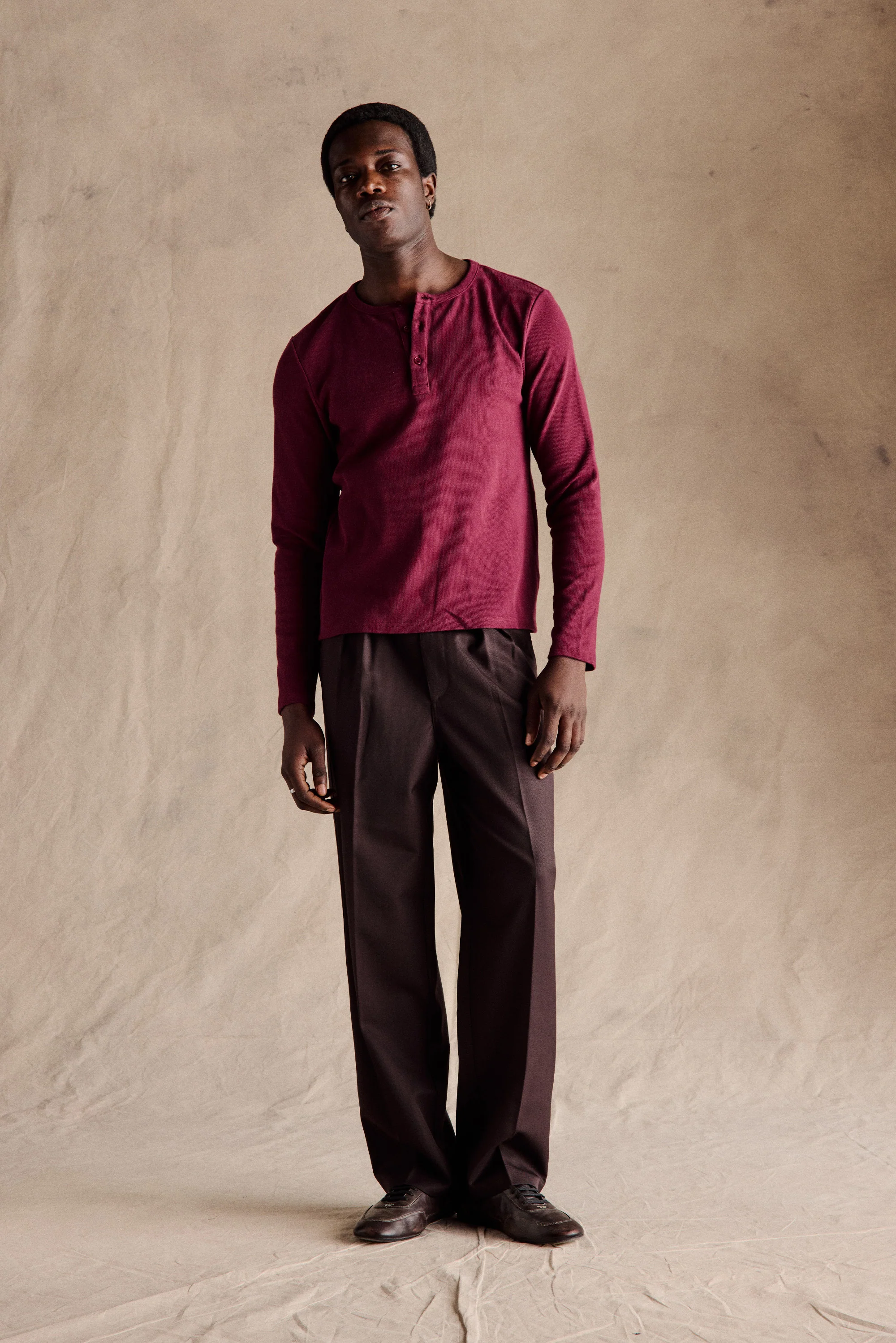Ribbed Henley Shirt | Burgundy - Image 4