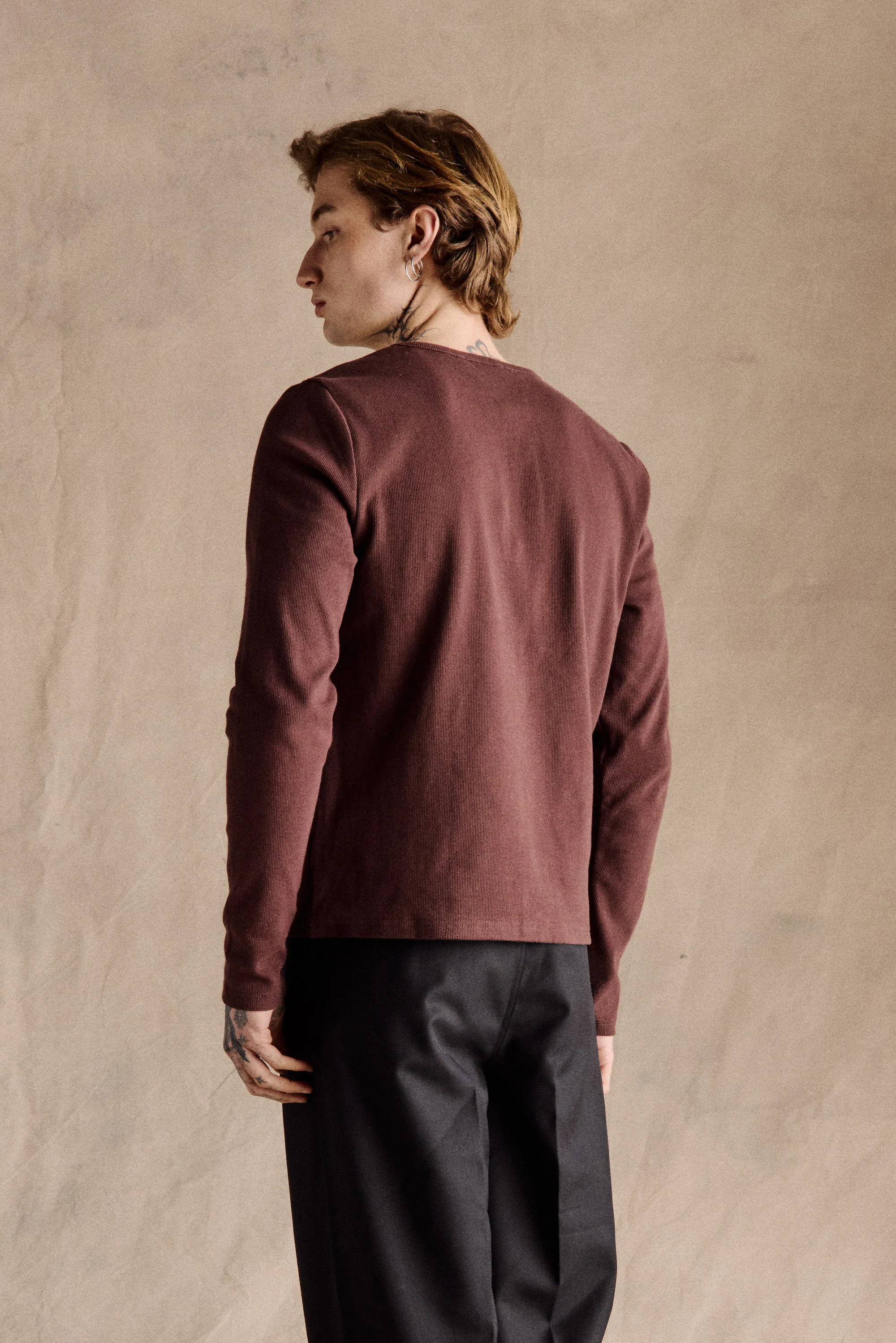 Ribbed Henley Shirt | Dark Brown - Image 3