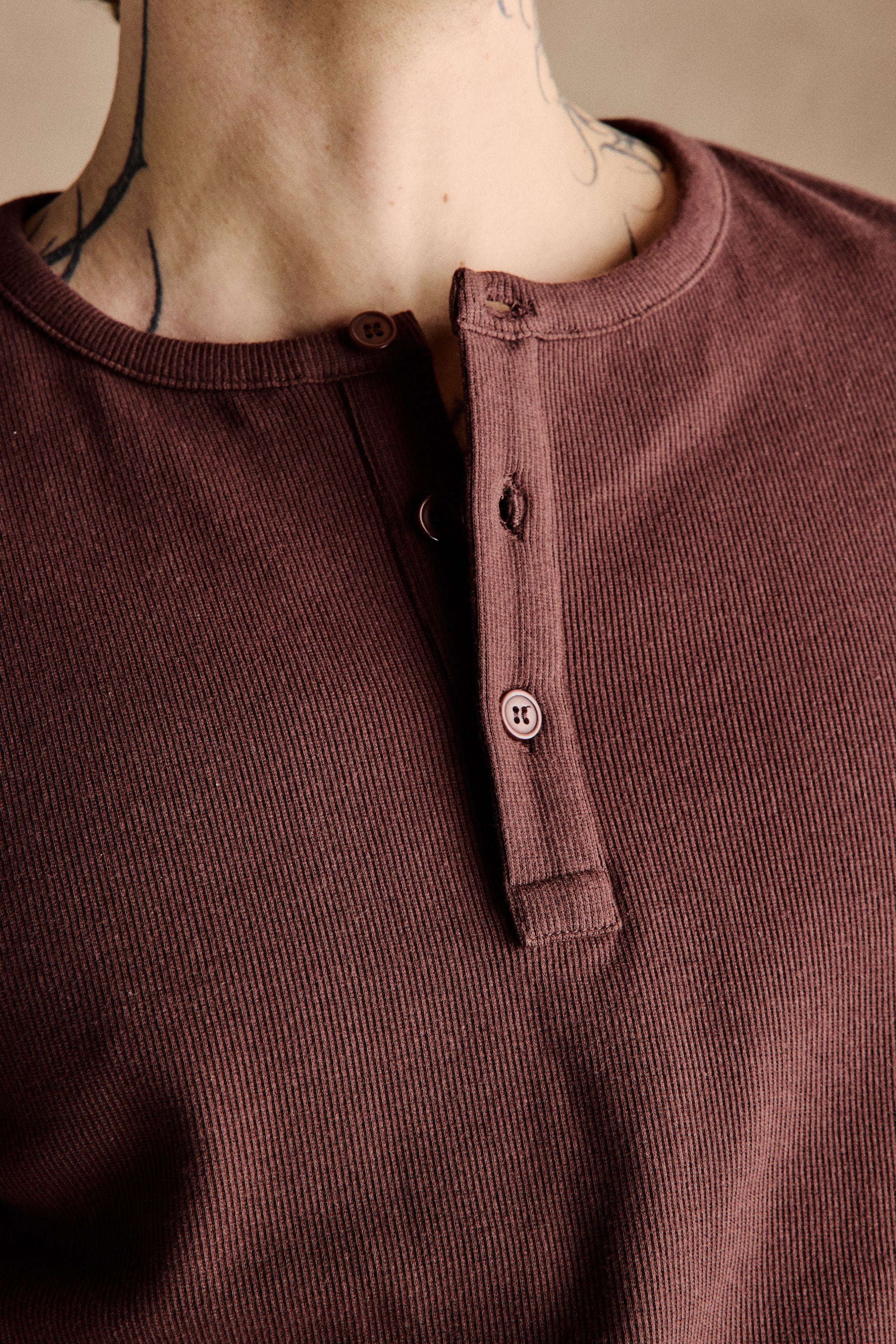 Ribbed Henley Shirt | Dark Brown - Image 5