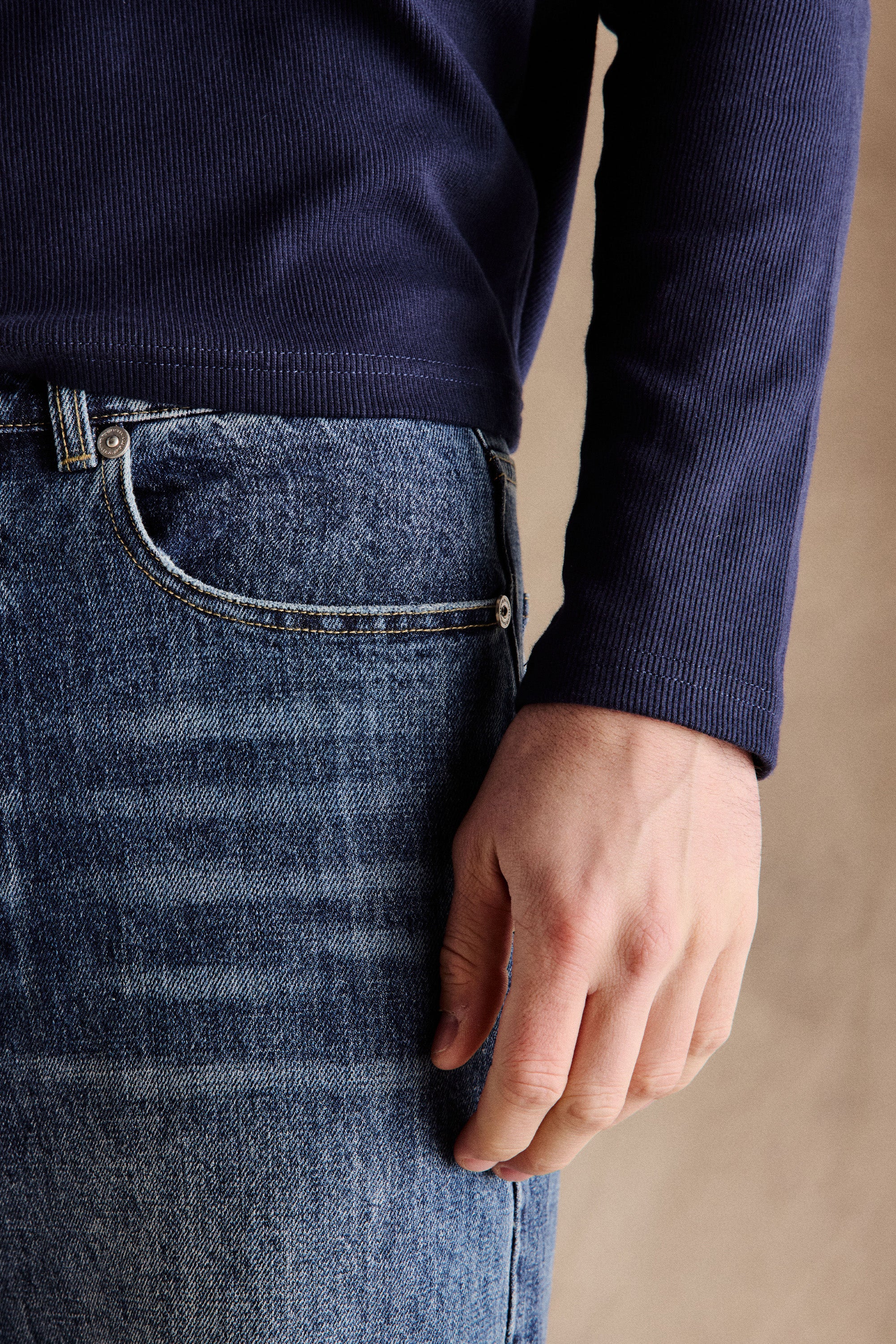 Ribbed Henley Shirt | Navy - Image 5