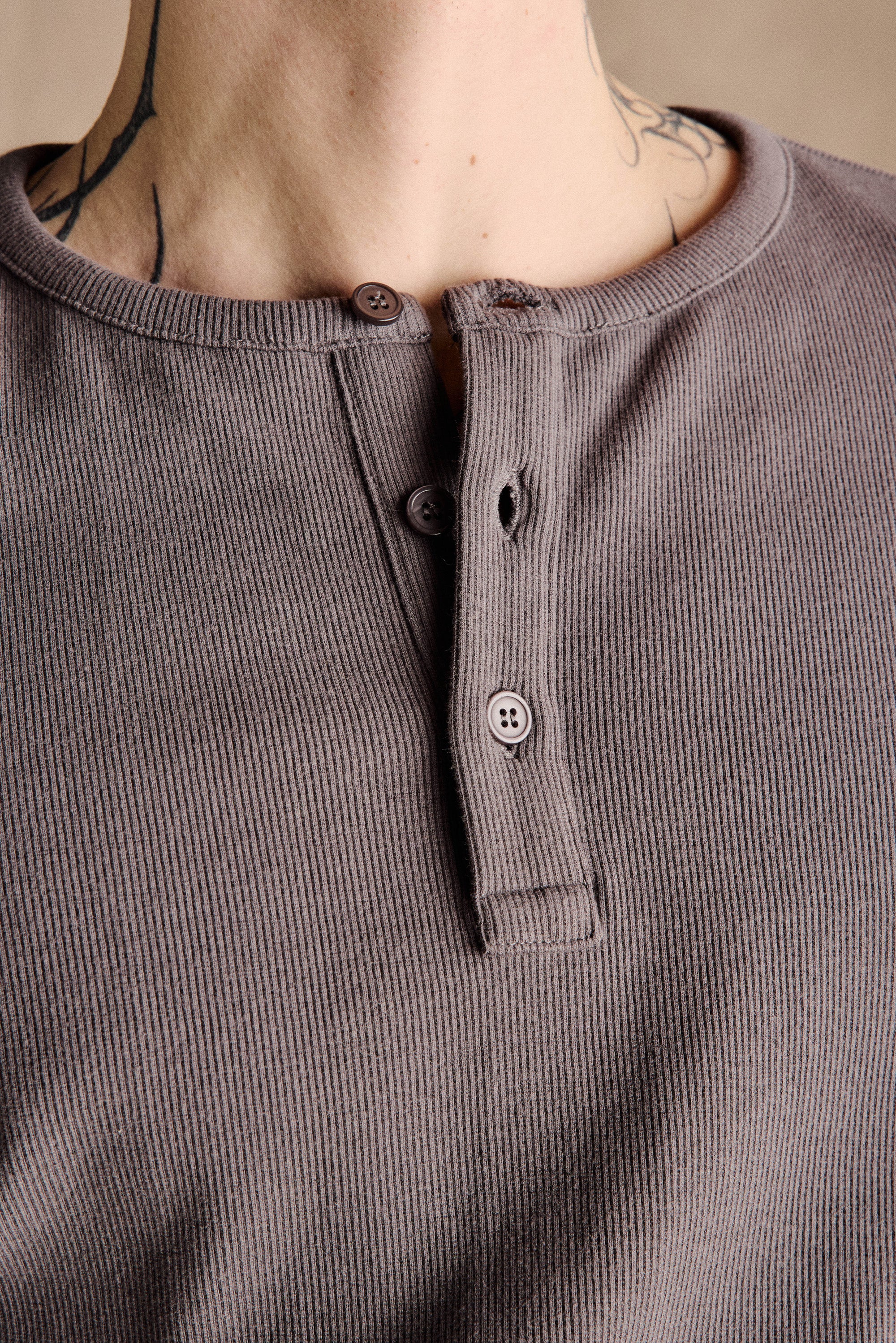 Ribbed Henley Shirt | Smoke - Image 5