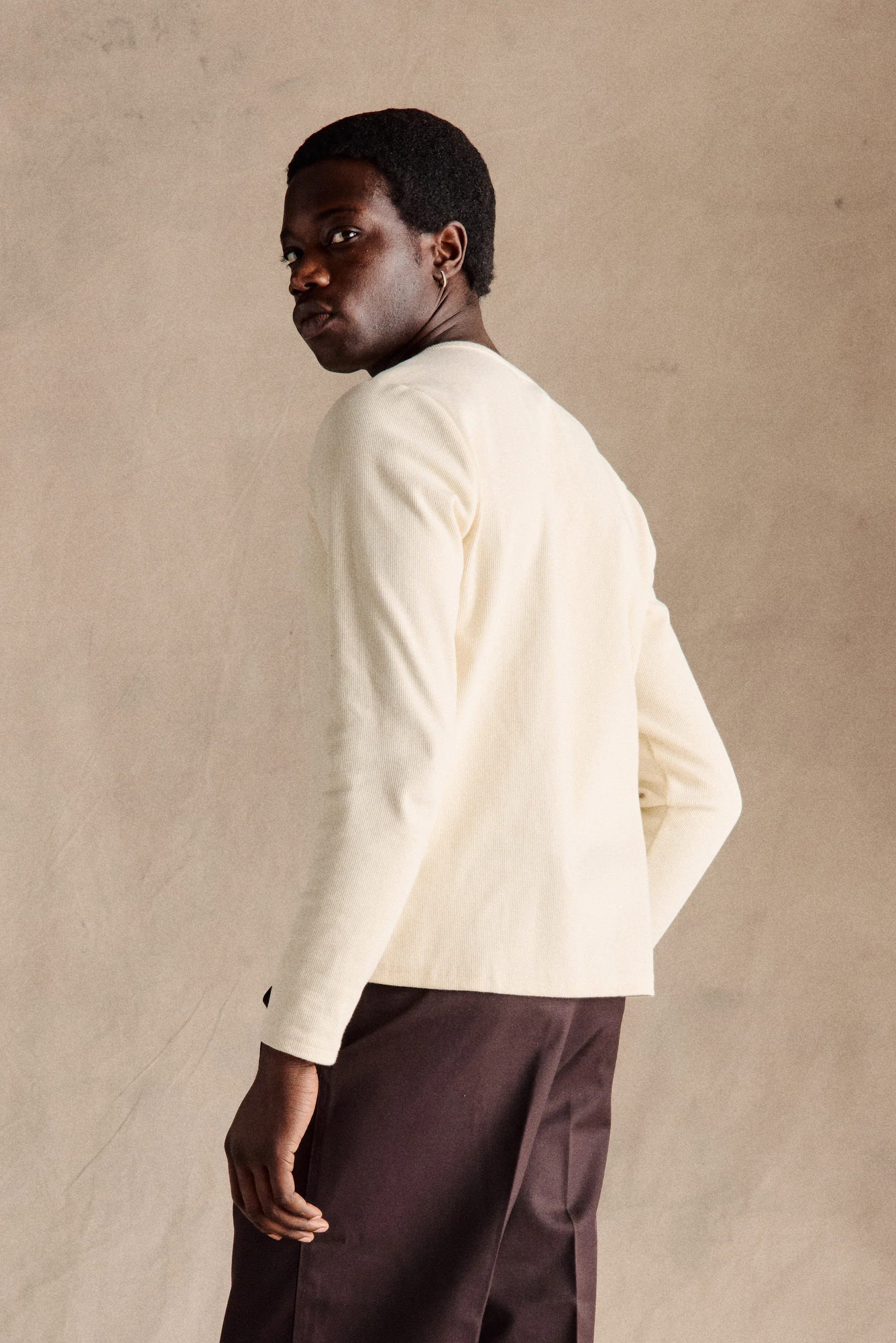 Ribbed Henley Shirt | Beige - Image 3