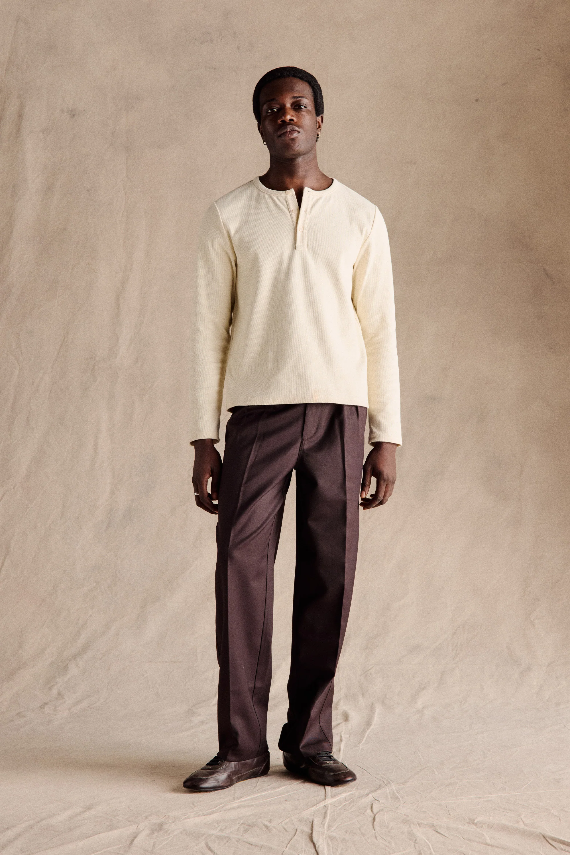 Ribbed Henley Shirt | Beige - Image 4