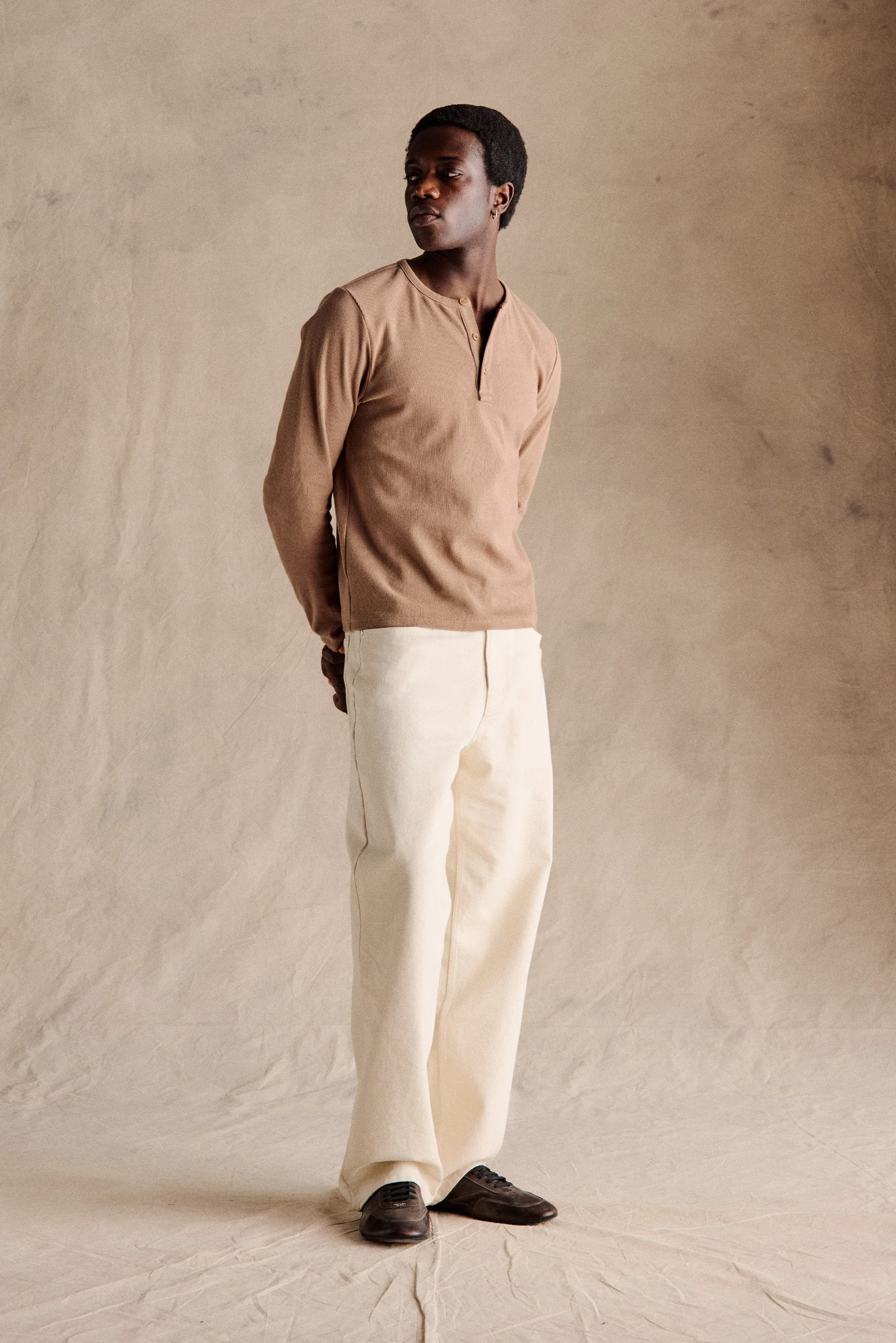 Ribbed Henley Shirt | Light Brown - Image 4